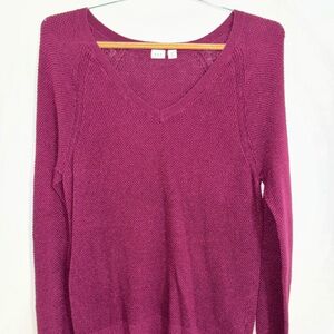 Gap Sweater Women medium burgundy Long Sleeve Knit V Neck Pullover Y2K 2000’s